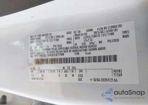 2019 Ford F-250 Xl z USA, uszkodzony, nr VIN 1FT7W2BT8KEC07709